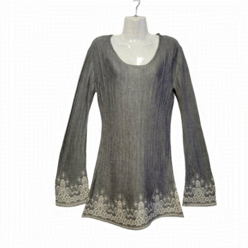 Grey Ribbed Bell Sleeves Sweater Dress  One Size Fits Most - NWOT